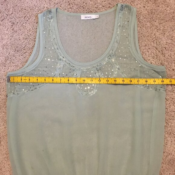 Seafoam Green Sheer Sequin and Bead Mermaidcore Tank Top - Picture 11 of 13